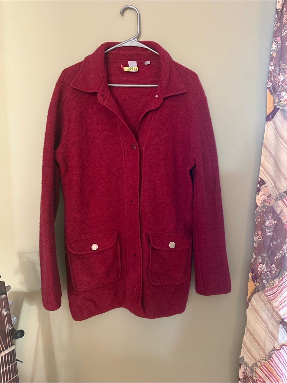 Red Wool-Blend Button Front Coat